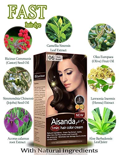 Dark Brown Hair Color Natural Hair Dye for Women & Men,Semi-Permanent, Full Gray Coverage,Ammonia Free,Long Lasting,Aisanda Gold Spa 1min Hair Color Cream (Dark brown 6.4OZ)