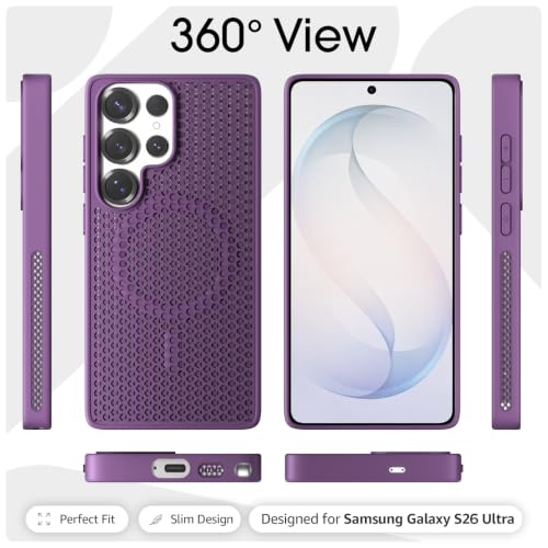 Image of Pikkme Back Cover for Samsung S26 Ultra 5G | Honeycomb Cooling Design | Silicone Heat Dissipation | Mag-Safe Compatible | Shockproof Camera Protection Bumper Case (Purple)