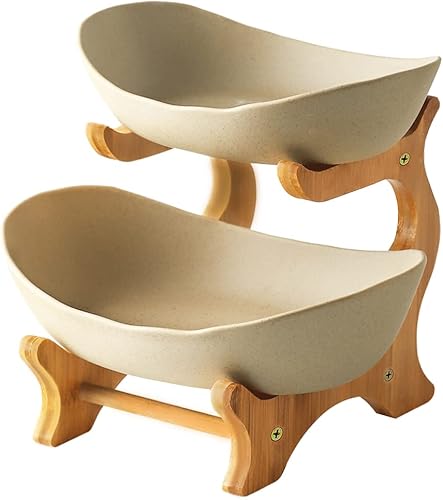 Mangoton Frutero de 2 niveles cesta de frutas grande para cocina cuencos de cocina de cerámica para almacenamiento de frutas y verduras fruteros