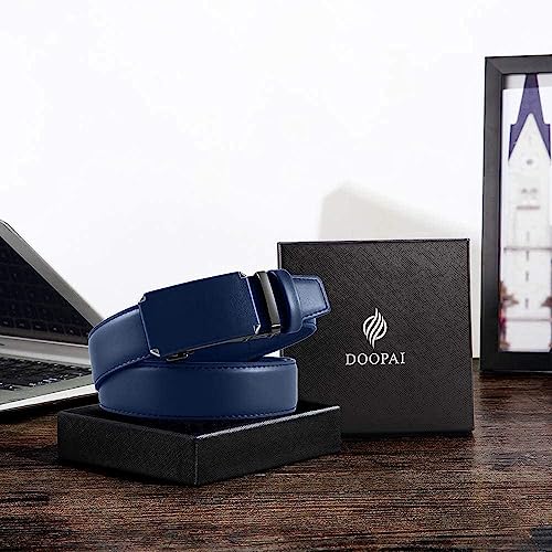 Image of DOOPAI Men's Leather Ratchet Belt, 1 3 /8 inch Wide, Cut-to-Fit | 1 /5 inch micro-adjust fit, trim-to-fit leather strap and smooth auto-lock buckle for dress, business, jeans and gift-ready wear
