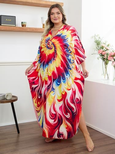 Image of Kaftan Dress for Women - Plus Size Caftan Maxi Beach Dress Moo Moos Loungewear, Swimsuit Cover Up for Beach, Pool or Vacation