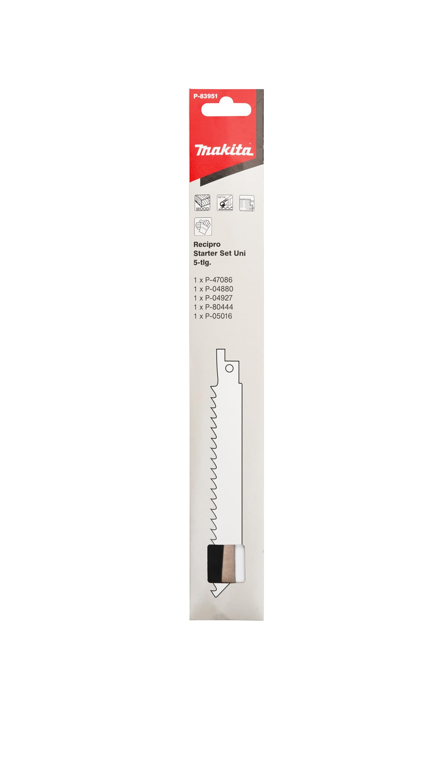 Makita P-83951 Reciprosägeblatt-Set Starter Uni 5-teilig, je 1x P-47086, P-04880, P-04927, P-80444, P-05016, für Holz, Metall, Gipskarton… – Ansicht 2