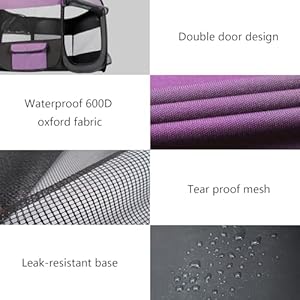 Extra Large Pet Dog Playpen, kitten Playpen Indoor/Outdoor, Portable Dog Play Pen Tent Crates Cage for Dog and Cat, Foldable Pop Up Puppy Kennel Playpen with Waterproof Bottom, Top Cover, Purple