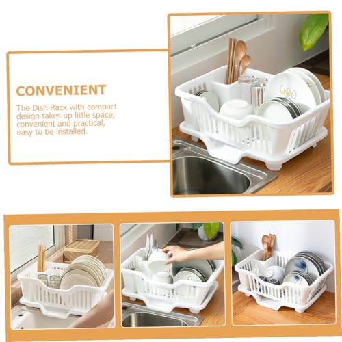 Práctico escurridor de platos hecho de material multifuncional que ahorra espacio, diseño blanco, fácil de montar, escurridor de platos de cocina para fregaderos y superficies de trabajo