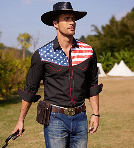 COOFANDY Men's Casual American Flag Button Down Shirts Slim Fit Long Sleeve Shirt3