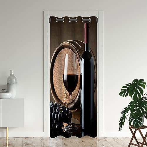 Wine Door Curtains for Doorways, Glass Grape Fruit Barrel Romantic Burgundy Brown Blackout Curtain for Kids Bedroom Closet, Grommet Thermal Insulated Privacy Door Drapes for Room Divider, 34