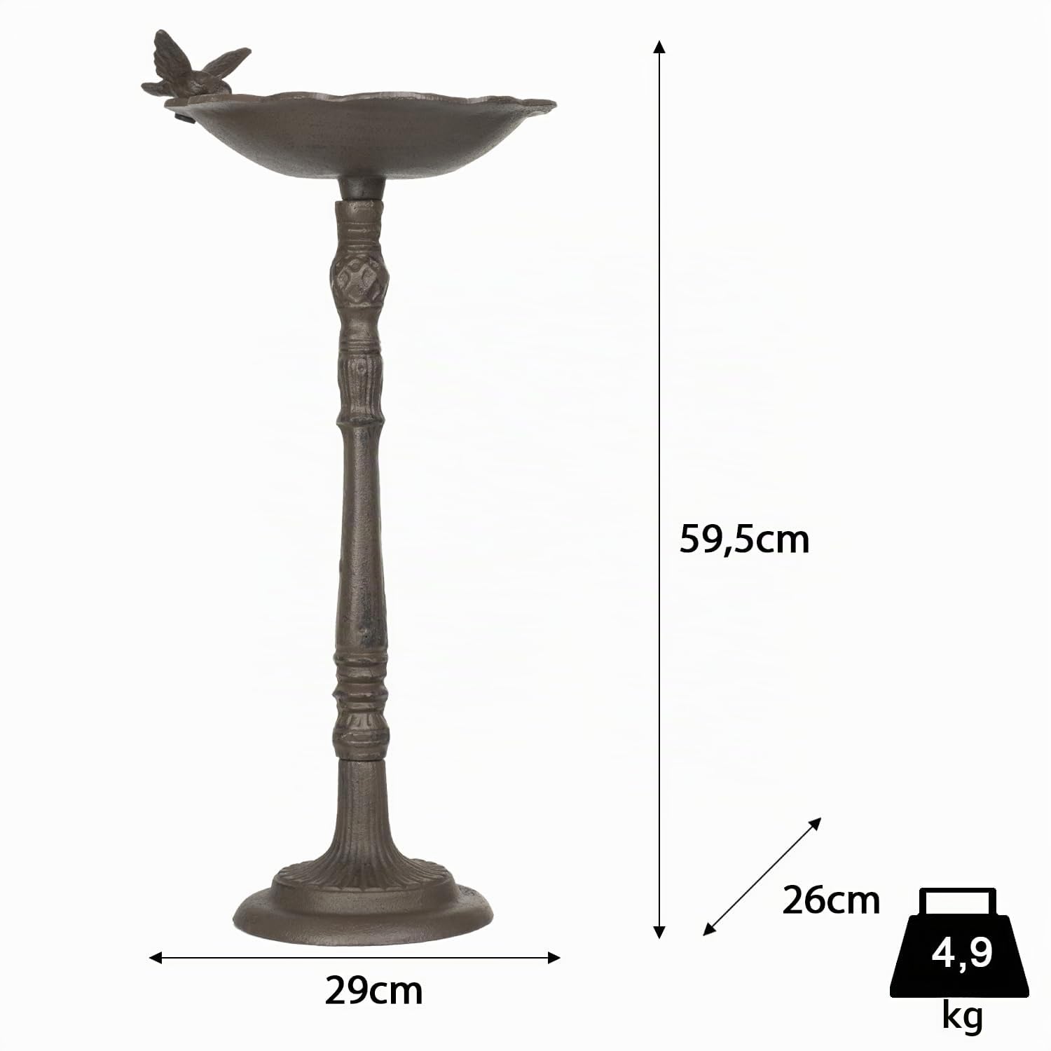 Moritz Vogeltränke Gusseisen Wildvogeltränke für Garten Vogelbad mit Ständer antikes Design 58cm hoch Braun