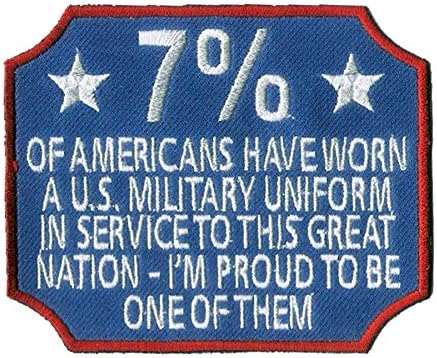 US Veterans Wax Backed Embroidered Novelty Patch - 7% Veterans - Intended for Veterans of The US Military - Red White and Blue - 4" X 3 1/4" inch. Non merrowed Edge