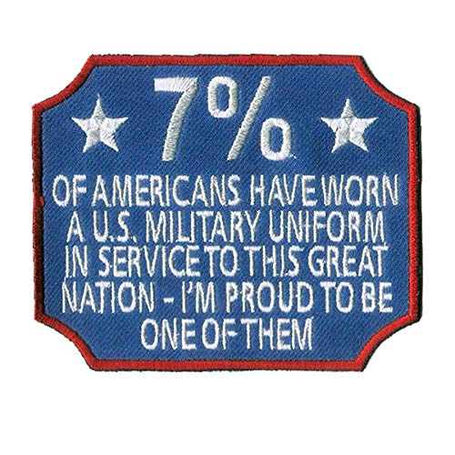 US Veterans Wax Backed Embroidered Novelty Patch - 7% Veterans - Intended for Veterans of The US Military - Red White and Blue - 4" X 3 1/4" inch. Non merrowed Edge