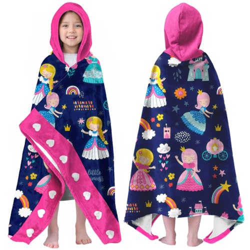 Image of Dance Girls Beach Towel with Hoodie for Kids Toddlers Age 4-8, Pink Blue Bath Towels Shower Wrap for Girls, Hooded Poncho Beach Blanket for Pool Swimming Cute Wearable Bath Towel for Child