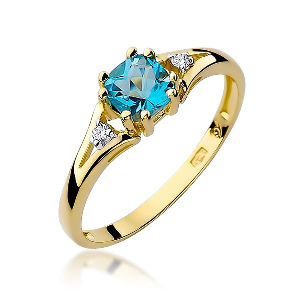 MARKO Damen-Goldring Mit 0,70Ct Topas Und 0,03Ct Diamanten, 14 Karat Gold (585) | Eleganter Ring Mit Box Für Frauen
