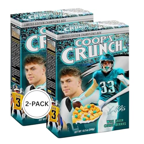 Cooper DeJean Limited Edition Cereal with Green Crunch Berries Coops Crunch Charity Breakfast Cereal Corn & Oat Puffs Fun Gift & Collector Box - Pack of 2