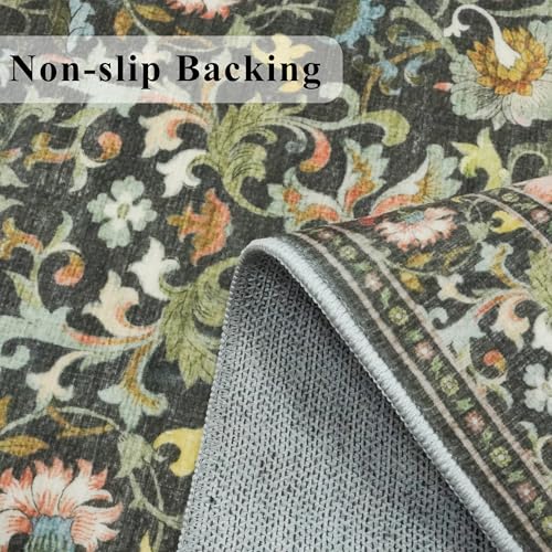 Washable 2x3 Entryway Area Rugs: Vintage Soft Floral Thin Doormat with Non Slip Backing Water Resistant Bathroom Laundry Rug for Kitchen Indoor Carpet for Bedroom Low Pile Floor Mat (2x3,Green)