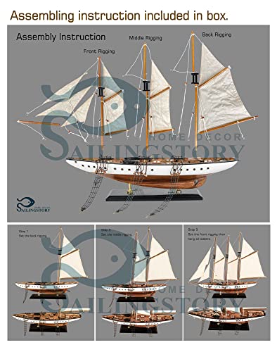 Sailingstory 30" Wooden Sailboat Model Ship Sailboat Decor Schooner Atlantic 1:50 Scale Replica Ivory And Walnut Antique #TOP3