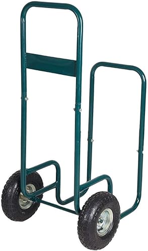 Miniatura 4 de KARMAS PRODUCT Carrito de leña para leña, para exteriores e interiores, de acero con revestimiento verde, transportador de almacenamiento con ruedas