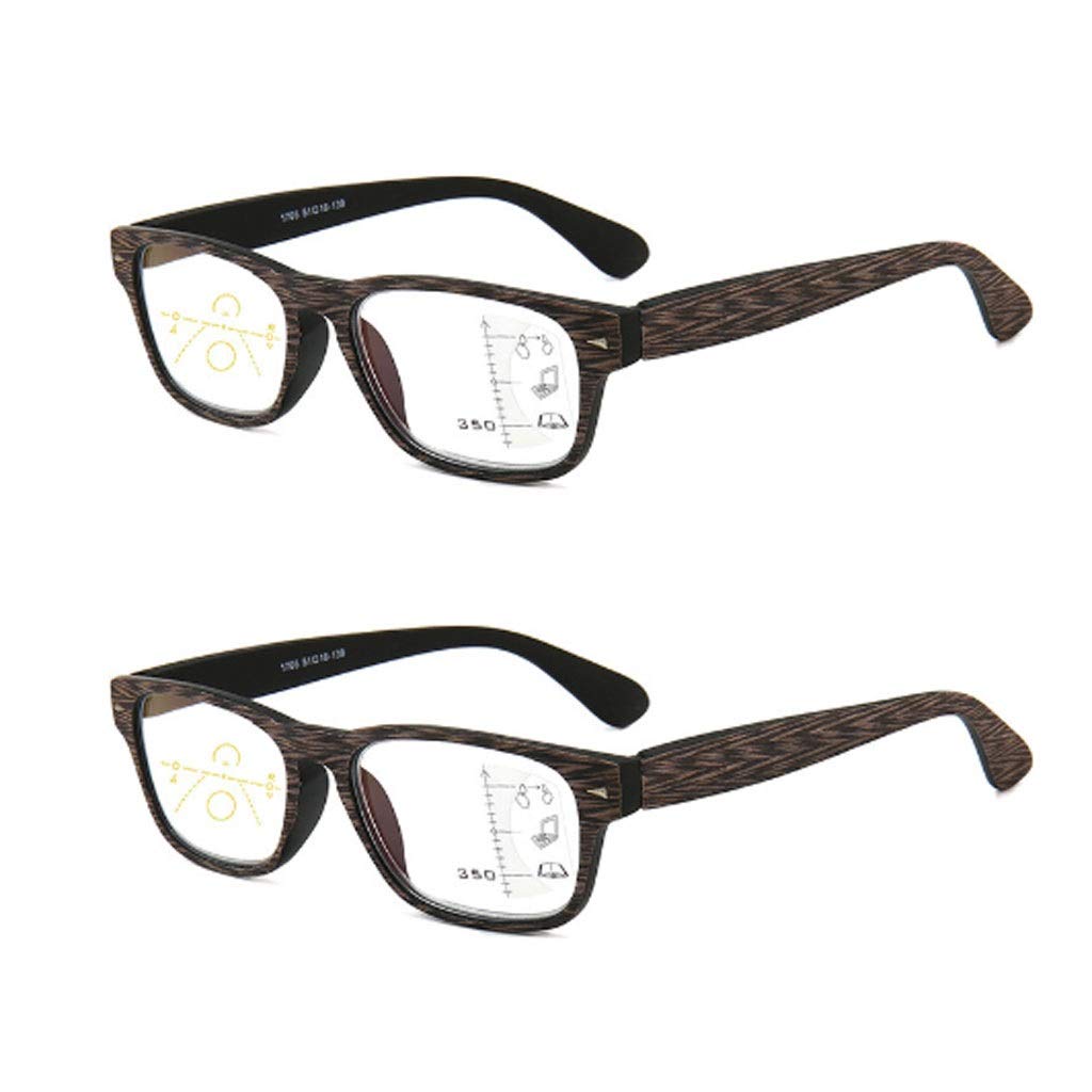 Gafas de Lectura Grano de Madera Anti-Blue Gafas de Lectura HD Gafas de Lectura multifocales progresivas Inteligentes para Hombres y Mujeres (Color : Brown, Size : +2.00)