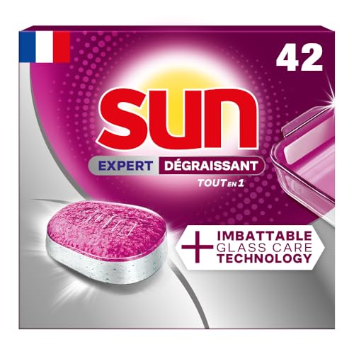 Sun - Tablettes Lave-Vaisselle Tout-en-1 Dégraissant - Imbattables Sur Les Taches Incrustées de +de 72h - Agents Dégraissants et Désincrustants -...
