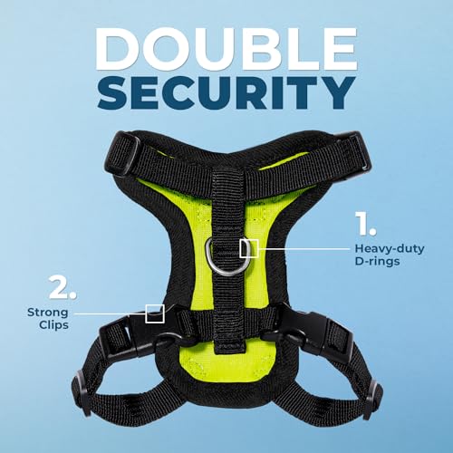 Image of Voyager Escape-Proof Step-in Lock Cat Harness & 5ft Neoprene-Handle Leash Set All-Weather Mesh with Reflective Stitching for Small to Large Cats by Best Pet Supplies, Lime Green /Black Trim, S