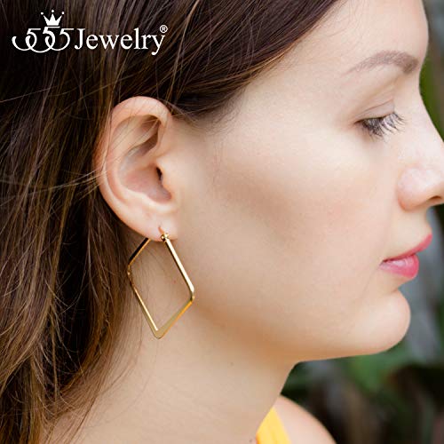 555Jewelry Stainless Steel Geometric Large Square Hoop Statement Earrings for Women2