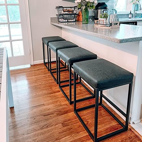 PHI VILLA Bar Stools Counter Heighr Set of 4, Backless, 24 inches, Square, Black, 4 Packs