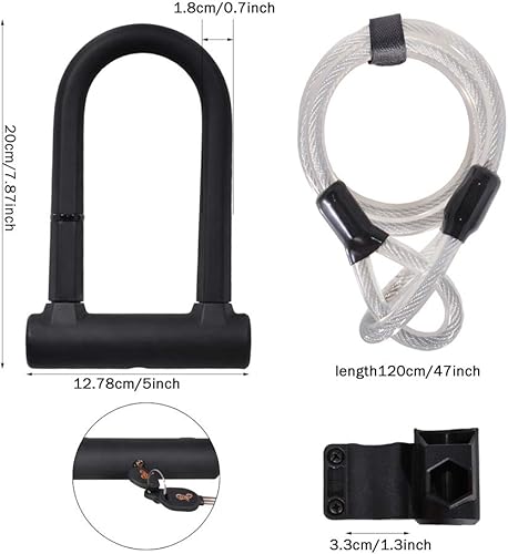 Miniatura 5 de Bike U Lock 0.709 in resistente antirrobo con cable de acero de seguridad con soporte de montaje resistente y llave antirrobo Cerraduras seguras