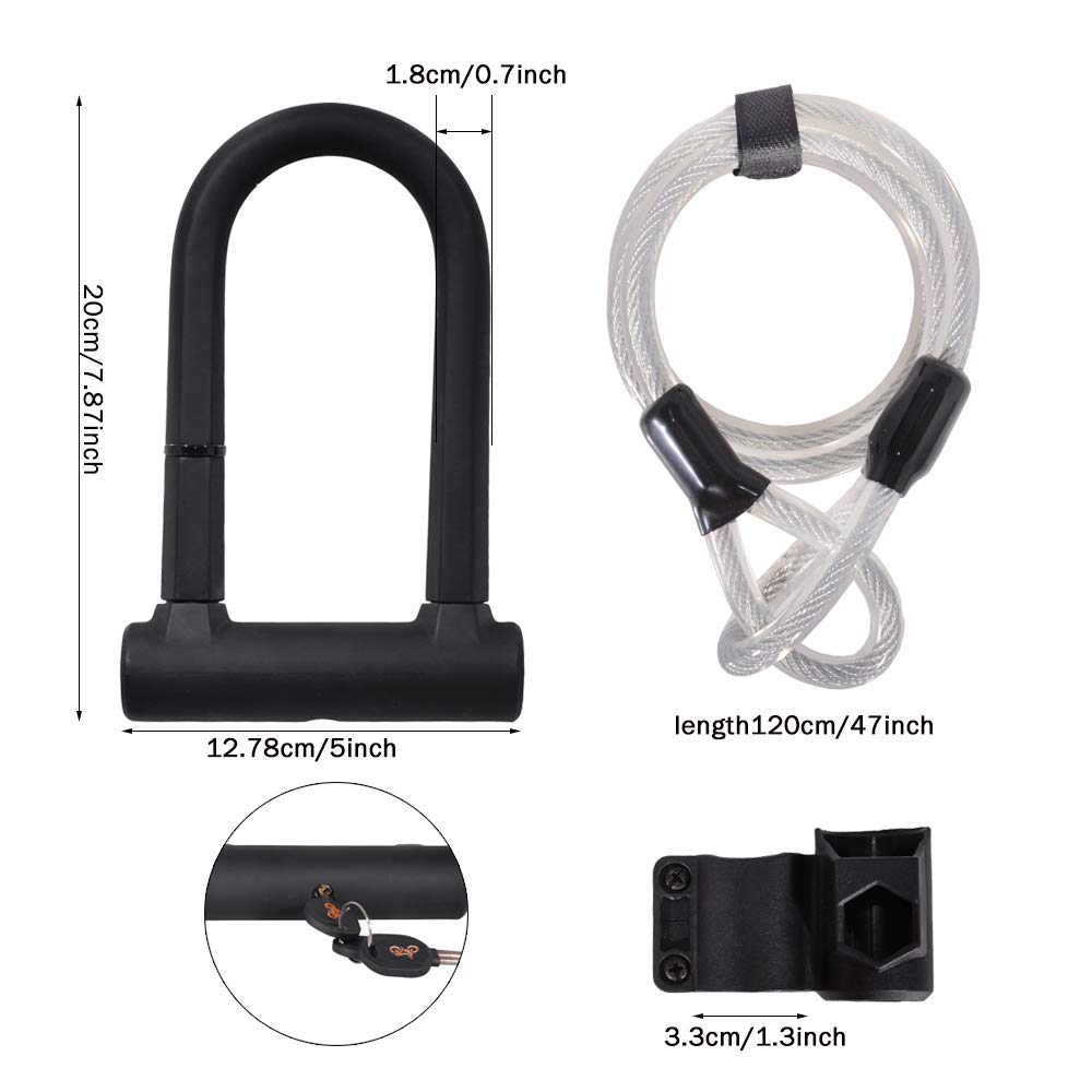Fahrrad-Bügelschloss - 16 Mm Stark, Mit Halterung Und 1,2 M Kabel, Für E-Bike, MTB, Rennrad