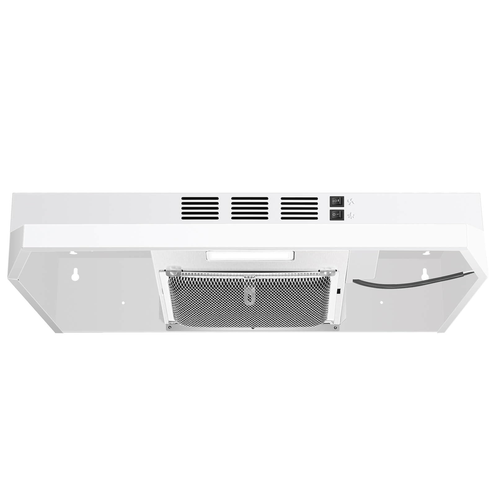SNDOAS 24 inch Range Hood,230 CFM Under Cabinet Range Hood White,Hard Wired Ductless Range Hood Convertible Ducted,White Spray Painting Stainless Kitchen Hood with 2-Speed Fan,Rocker Switch