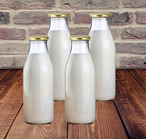 Image of Pure Source India Glass Milk Water And Juice Bottle - 500 Ml, 4 Pieces, Transparent