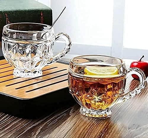 Image of MARTVIA 250 ML Crystal Clear Toughened Glass Tea Cup with Convenient Solid Handle Cups, Espresso Mug Set for Tea, Coffee, Hot /Cold Drinks Set of 6 (European Crystal, Set of 6)