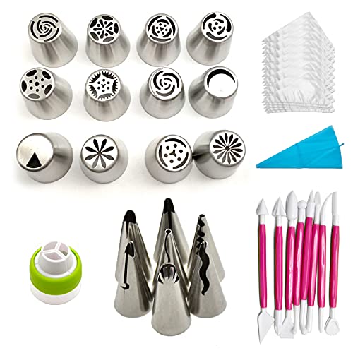 Set di punte per tubazioni russe, 129 pezzi di forniture da forno, kit di ugelli per tubazioni, sacchetto in silicone, punta per decorazione torte per cupcake, biscotti, ugello