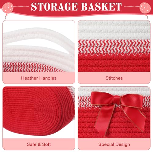 Image of Colingmill 1 Set Woven Basket for Gift Empty with Cellophane Wrap Set 14 x 10 x 5.5 Inch, Medium Decorative Gift Basket Empty to Fill, Cotton Rope Storage Box Decor (Red White)