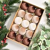 12" Christmas Tree Ornaments Velvet Balls, Christmas Balls Ornament, 15 Pcs Multicolor Green & Brown Xmas Velvet Bulbs Decorations Set for Christmas Tree, Holiday Wreath Garland Hanging Decor