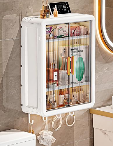 Image of House of Quirk Wall Mounted Bathroom Storage Rack - Punch-Free Magnetic Storage Box, Dust-Proof Organizer Rack for Home & Bathroom Essentials (White, Extra Large)