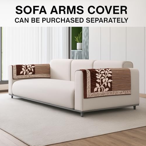 Image of Nendle Superior Velvet Floral Sofa Mat 4 Seater Set Cover Durable Protector for Living Room Sofa Set 2+2, Suitable for L Shape, Sectional and U Shape Sofa (Color Brown, Pack of 2)