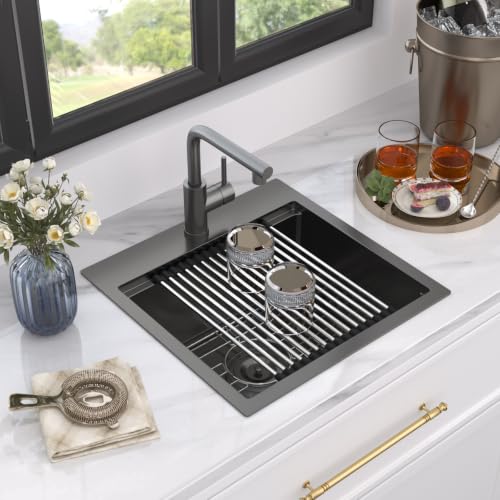Image of Kichae 18 Drop In Bar Kitchen Sink Gunmetal Black Stainless Steel 16 Gauge