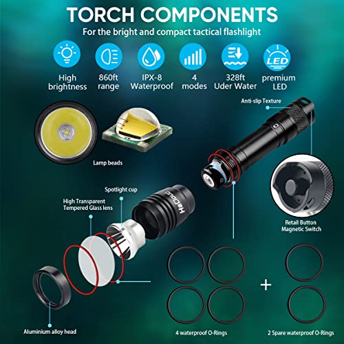 Linterna de buceo submarino de 4 modos de luz con protección IPX8 contra entrada de agua 6