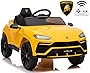 Rock Wheels Licensed Lamborghini Urus Ride On Truck Car Toy, 12V Battery Powered Electric 4 Wheels Kids Toys w/Parent Remote Control, Foot Pedal, Music, Aux, LED Headlights, 2 Speeds (Yellow)