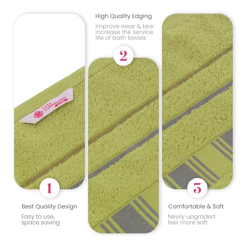 Image of Casa Copenhagen, Germany Design - X Line Super Soft Collection 100% Cotton 6 Piece Towel Set, Includes 2 Bath Towels 2 Hand Towels 2 Washcloths - Grey & Green