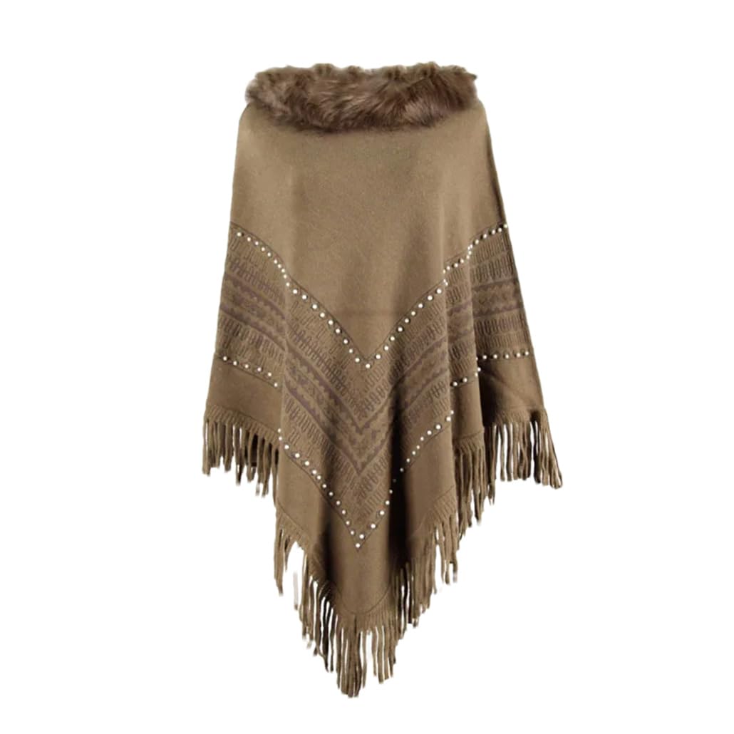 Dninmim Capes d'automne et d'hiver pour femme, châle, col en laine, perles, pompons, pull, ponchos, cape solide