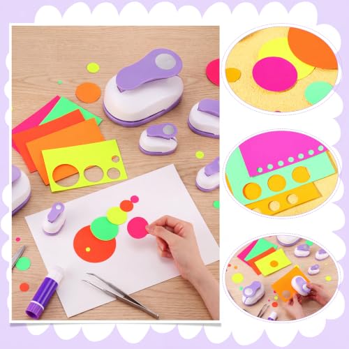 Image of CHENGU 6 Pcs Circle Punch Set 3in /2in /1.5in /1in /0.6in /0.3in Scrapbook Hole Punchers Crafting with 10 Sticker Paper Round Cutter Scrapbook for Office Supplies DIY Albums Photos (Purple)