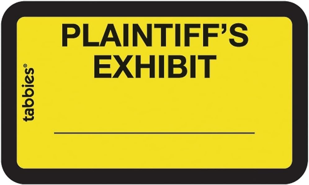 Tabbies Legal Exhibit Labels, Label: 1-5/8"W x 1" H, Sheet: 5-1/4"W x 3-1/4"H, Yellow, PLAINTIFF'S Exhibit 252 Labels/Pack (58094)