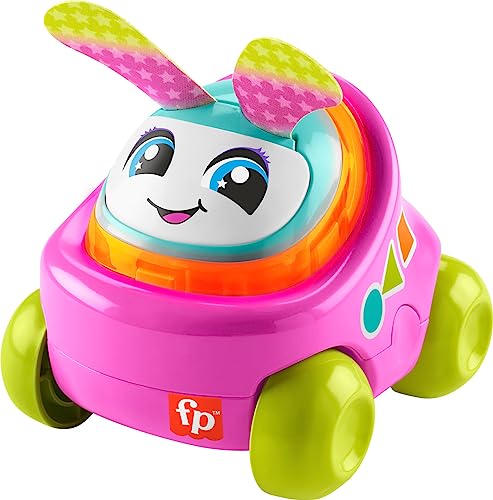 Image of Fisher-Price Baby Learning Toy DJ Buggy Pink Push-Along Car with Music & Lights for Crawling Play for Infants Ages 9+ Months