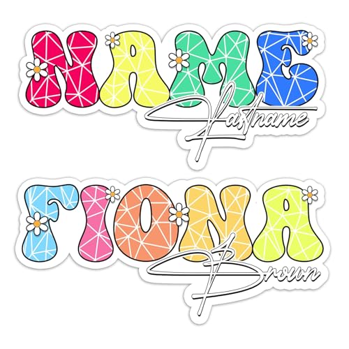 Custom First and Last Name Floral Diamond Effect Sticker Personalized