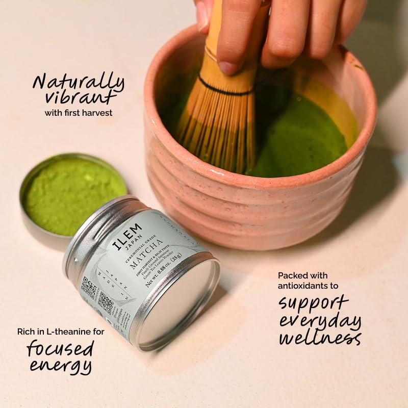 Image of ILEM JAPAN Japanese Matcha Green Tea Powder 25g | First Harvest from Kagoshima | Premium Ceremonial Grade Organic Matcha Umami Taste | Antioxidants, Enhanced Metabolism Weight Management & Detox | Pure, Authentic Green Tea