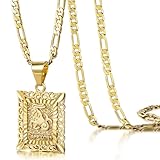 KissYan Zodiac Pendant Necklace for Women Men, 14K Gold Plated Square Constellation Sign Horoscope Figaro Chain Jewelry Birthday Gift(Capricorn)