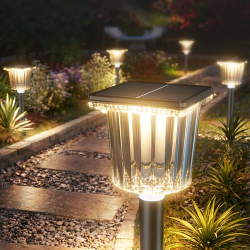 12-Pack Super Bright Solar Pathway Lights Outdoor Powered,Adjustable Warm&Cool White,Waterproof IP65 Solar Garden Decor Landscape Lighting Outside for Front Yard/Patio/Walkway/Driveway/Lawn/Path Light