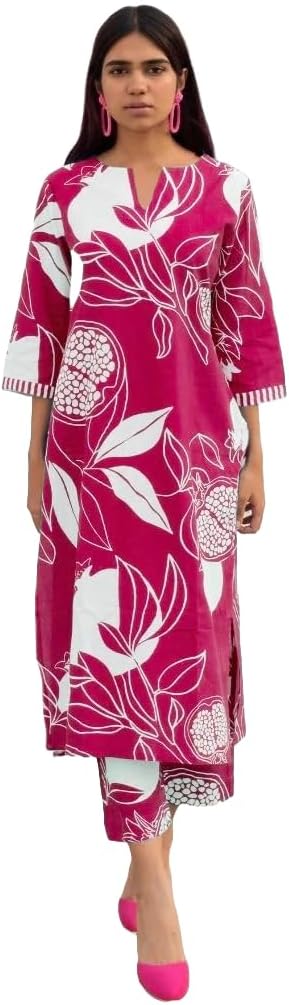GoSriKi Women's Cotton Blend Straight Printed Kurta with Pant