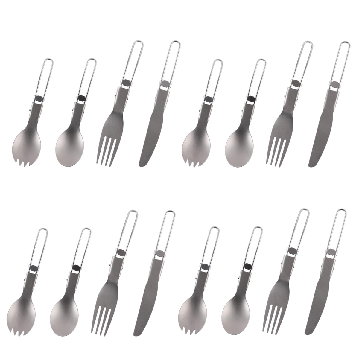 Besteck Set Faltbar Tragbar Aus Reinem Titan 4 Sets | Picknickbesteck für unterwegs Messer Gabel und Löffel