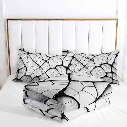 Image of Black and White Modern Art Striped Comforter Set King Size,Black and White Checkered Bedding Set King,with 1 Comforter with 2 Pillow Case,Modern Art Bedroom Decor