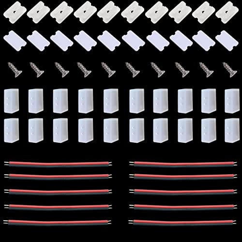HOTRAN Neon Mounting Accessories for 12x6mm Flex Neon Led Strip Lights, Silicone Rope Lights, Contains 10 Mounting Clips, 10 Screws, 10 Connection Wires, 10 Sponge Stickers, 20 End Caps
